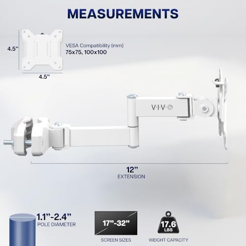 VIVO White Pole Mount Monitor Arm for 17 to 32 in Screen, MOUNT-POLE01AW