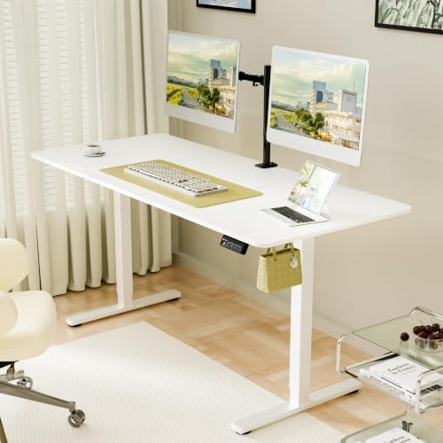 ERGOMAKER 63"x28" Standing Desk, Height Adjustable Sit-Stand Office, White