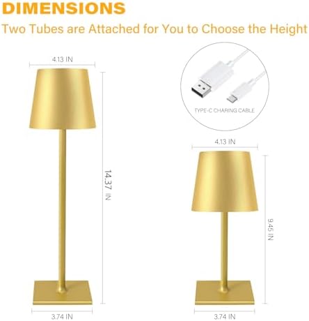 CHLORANTHUS 2 Pack Cordless Table Lamps, 3 Colors Stepless Dimming, 5000mAh Rechargeable Battery LED Desk Lamp for Bedroom/Couple Dinner/Desk/Cafe/Dining Room/Terrace
