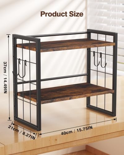 2-Tier Desktop Bookshelf, Desk Shelf Organizer, Rustic Brown
