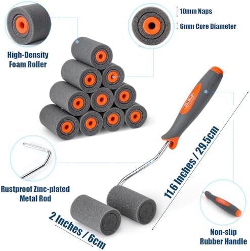 13 Pack 2" High Density Foam Paint Roller Kit for Smooth & Precision Finish