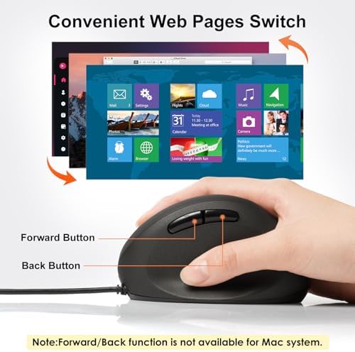 SANWA Wired Ergonomic Mouse, Vertical Mouse for Small & Medium Hands, Black