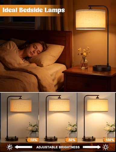 20.7" Tall Table Lamp with USB & Outlet, Fully Dimmable Nightstand Lamp