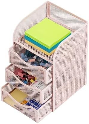 Mind Reader Desktop Accessory Storage, Paper Binder Clip Basket, Workspace, Office, Metal Mesh, 4.75"L x 5"W x 8"H, Pink