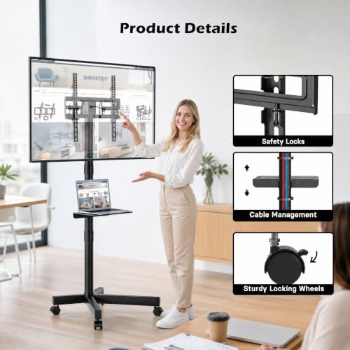 BONTEC Rolling TV Stand with Tilt,Mobile TV Stand Wheels for 23–65 Inch TVs