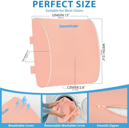 SweetSlubr Lumbar Support Pillow for Office Chair, Back Support(Pink,Large)