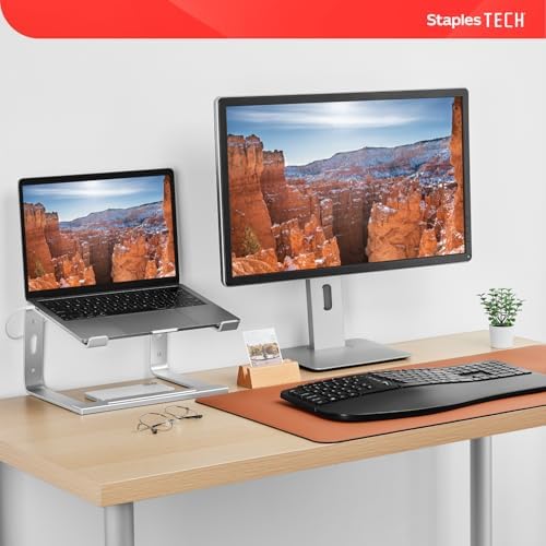 Staples TECH Adjustable Aluminum Laptop Stand, 11-17 In, Silver