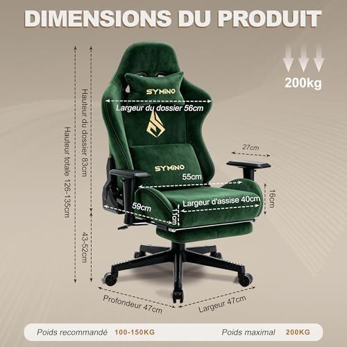 Symino Ergonomic Gaming Chair with 155° Recline & Footrest