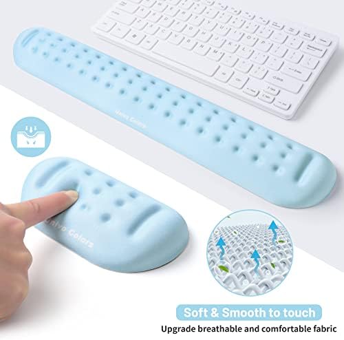 UnivoColors Light Blue Keyboard Wrist Support and Mouse Wrist Rest Set, Made of Memory Foam Soft Gel, Ergonomic Pad for Computer, Laptop, Mouse, Office, Gaming