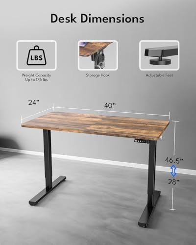 Electric Standing Desk, Gaming Desk, 40 x 24 Inch, Rustic Brown