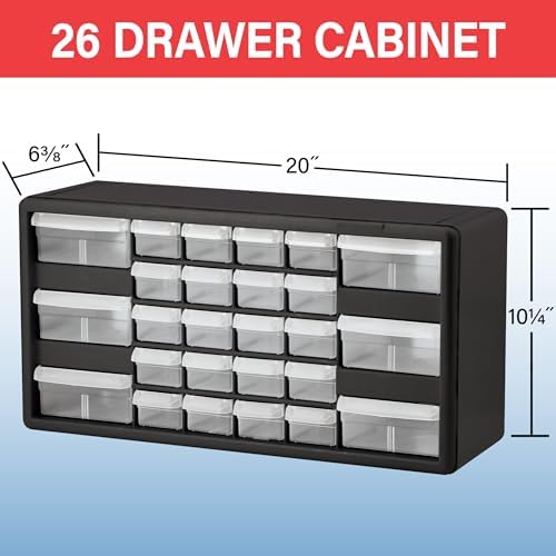 Akro-Mils 26-Drawer Plastic Storage Cabinet, 20" W x 6" D x 10" H, White