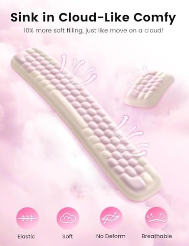 Meatanty Keyboard and Mouse Wrist Rest Set, Computer Wrist Pad Support, Ergonomic Keypad Hand Rest Combo, Memory Foam Typing Pink Desk Accessory Carpal Tunnel Cushion, Laptop Office Home School Women