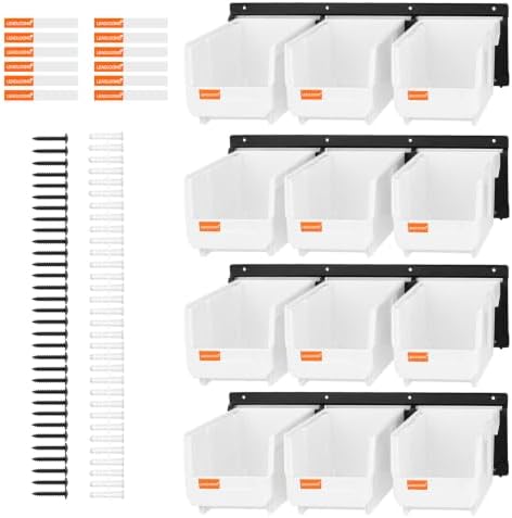 12pc Wall-Mounted Storage Organizer Set with Metal Rails White