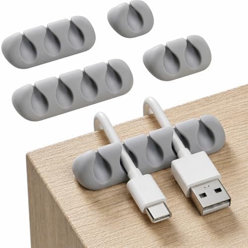 Cord Organizer for Desk, Nightstand Cable Holder, 5 Pack, Multislot, Grey