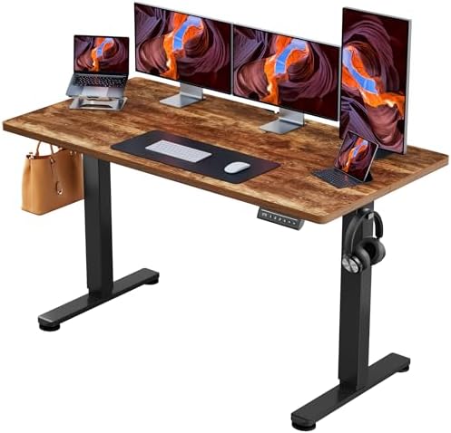 ErGear Height Adjustable Electric Standing Desk, 55 x 28 Inches Sit Stand up Desk, 4 Memory Computer Home Office Desk, Vintage Brown