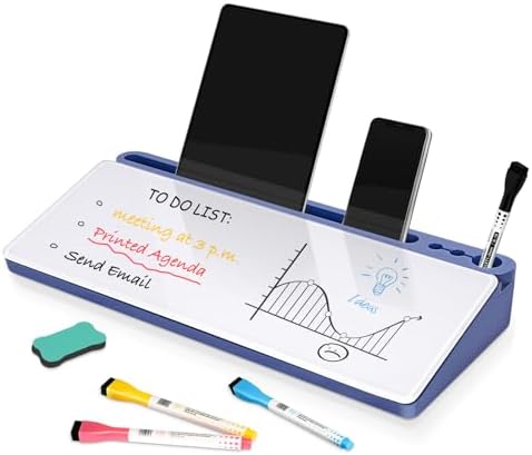 DOLLAR BOSS Glass Desk Whiteboard Small Dry Erase Board, Blue