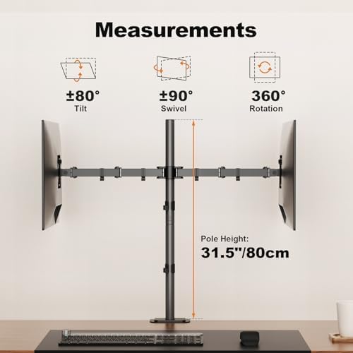 Suptek Dual Monitor Desk Mount, Adjustable Dual Monitor Arm for 2 Computer Screens up to 27 inch, Extra Tall 31.5" Pole Dual Monitor Stand for Desk, Holds up to 22 lbs(MD6842)