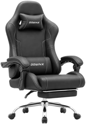 Dowinx Ergonomic Gaming Chair with Footrest & Massage Lumbar, 2D-Linkage Armrests for Computer Chair 330lbs with Headrest Pillow for Office, Home, Streaming and Long Gaming Sessions, Black