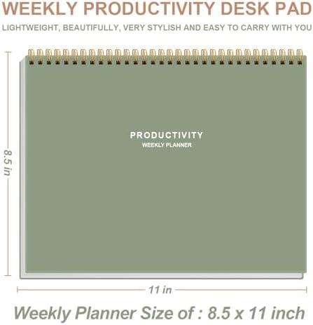 Weekly Productivity Planner - 8.5" x 11" Dashboard Desk Notepad Has 6 Focus Areas to List Tasks for Goals, Projects, Clients, Academic or Meal-Organize Your Daily Work Efficiently, 54 Weeks, Green