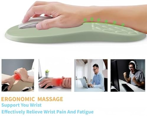 Ergonomic Mouse Pad Wrist Support,Friendly Green Wrist Rest Mousepad for Carpal Tunnel Pain Relief,Integrated Memory Foam Slope Massage Bulge Design