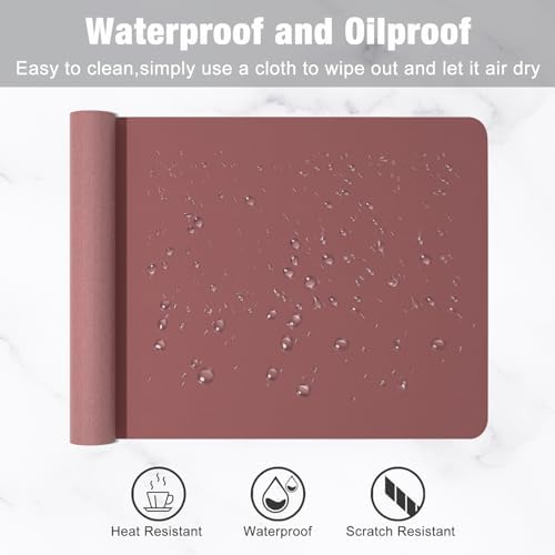 Hsurbtra Desk Pad, 23.6" x 13.8" PU Leather Desk Mat, M Extended Mouse Pad, Waterproof Desktop Blotter Protector, Non-Slip Ultra Thin Small Laptop Keyboard Writing Mat for Office Home, Brick Red