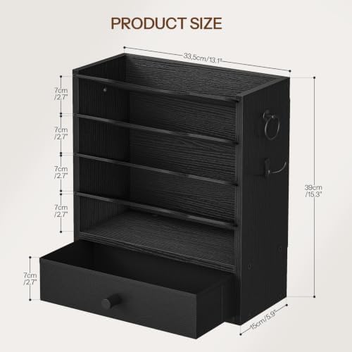 HOOBRO Wall File Organizer, Mail Organizer Wall Mounted, Wooden Literature Organizer, Construction Paper Organizer with Drawer Storage and 2 Hooks, for Office, Classroom, Home, Black BK14WF01