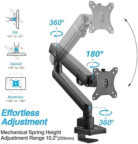 AVLT Single 17"-38" Monitor Arm Desk Top Mount Premium - Black