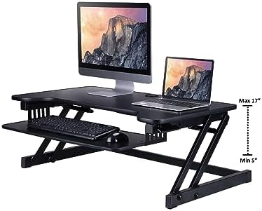 Standing Desk Converter | Largest standing desk for tall people on the market | Wide 38 in Desk Riser Fits 2 Monitors with Sliding Keyboard Tray (Black, 38" Wide)