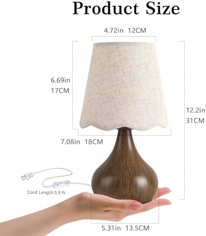 Ziqqeelam Wood Grain Small Table Lamp, Farmhouse Bedroom Lamps for Bedside Nightstand, Vintage Small Table Lamps for Small Spaces for Kitchen Counter, Home Office, Living Room, Kids Dorm, Bookshelf