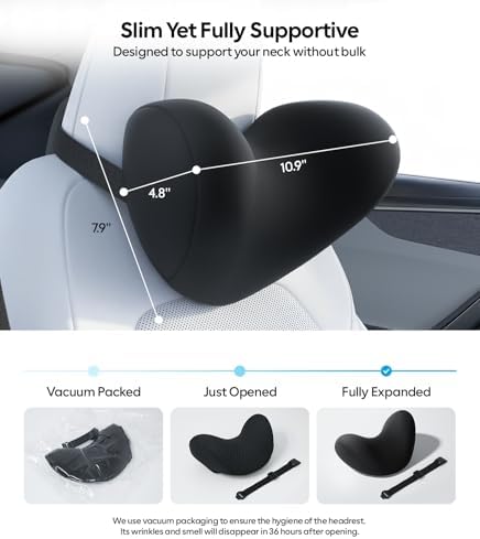 Wigoo Ergonomic Slim Car Headrest Pillow with Adjustable Strap, 2-Pack