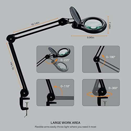 LED Magnifying Lamp with Clamp, 14W 1200LM, 2.25X, Black