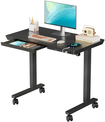 35" Electric Standing Desk with Drawer, 4 Lockable Wheels