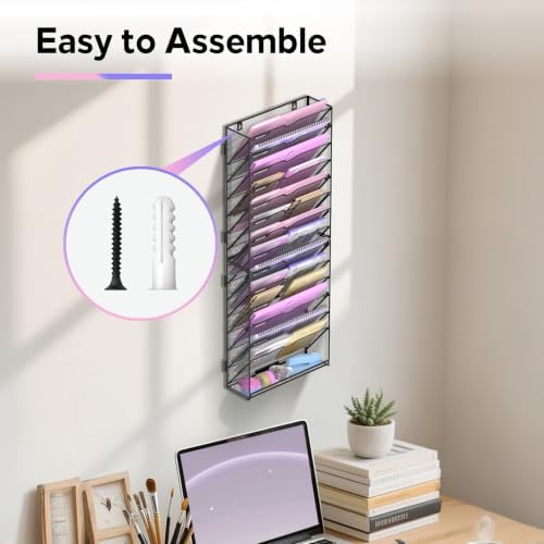 SUPEASY 15-Tier Wall File Organizer with Base, Wall Mounted File Holder