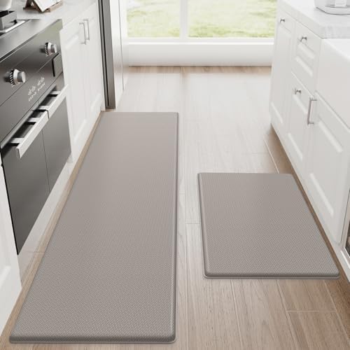 StepRite Kitchen Mats for Floor, 2-Piece Anti-Fatigue Kitchen Rugs, Khaki