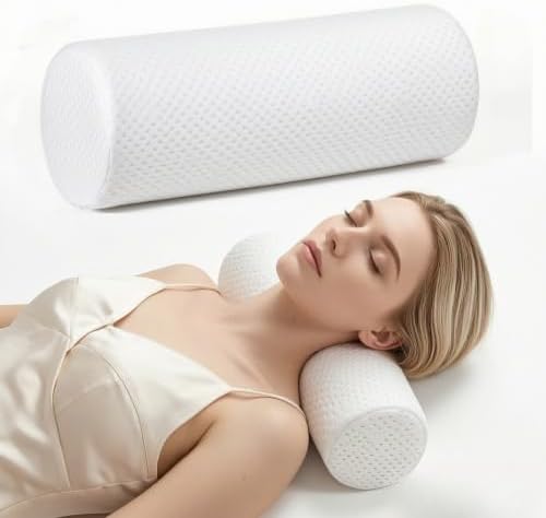 Memory Foam Neck Roll Pillow for Cervical Support & Pain Relief, Breathable Round Cylinder Bolster for Side/Back Sleepers, Ergonomic Sleeping Pillow for Bed & Travel, 15.7 * 6 * 6 inch (White)