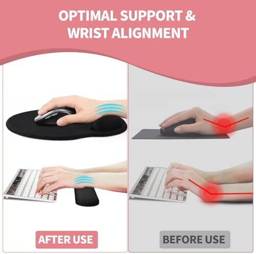 eulps Mouse Pad Wrist Support, Ergonomic Memory Foam Keyboard Wrist Pad & Gel Wrist Rest Set for Computer Keyboard for Easy Typing & Pain Relief for Office & Home (Rose Set)
