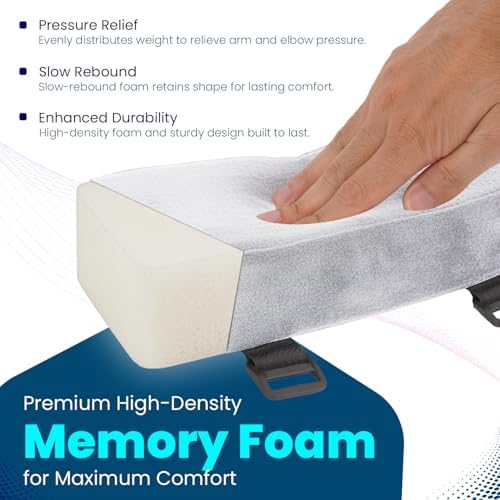 Thick Memory Foam Office Chair Arm Pads - Office Chair Armrest Covers Provide Elbow Cushion and Relieve Pressure - Ergonomic Desk Chair Arm Covers - Gaming, Computer Chair Rest Pads (Set of 2) (Gray)