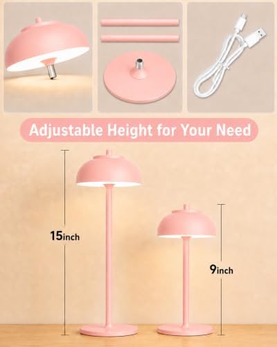 Pink Cordless Table Lamps, Rechargeable LED Touch Lamp, 2 Pack