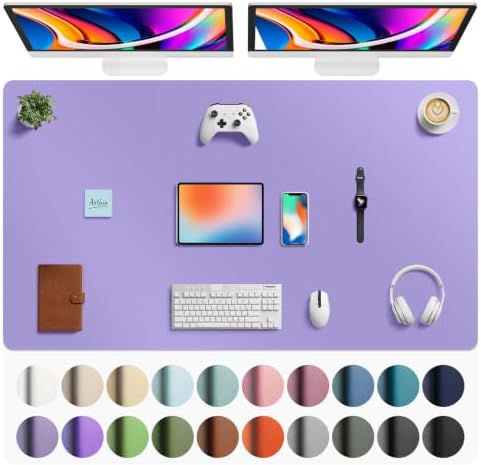 Aothia Faux Leather Desk Mat Mouse Pad, 63" x 24", Light Purple