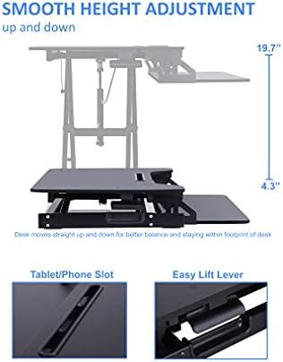Rocelco Standing Desk Converter with Dual Monitor Mount - 31.5 Inch Sit Stand Up Tabletop Riser with Tablet Holder, Height Adjustable Workstation - Deep Keyboard Tray for Laptop - Black (R VADRB-DM2)