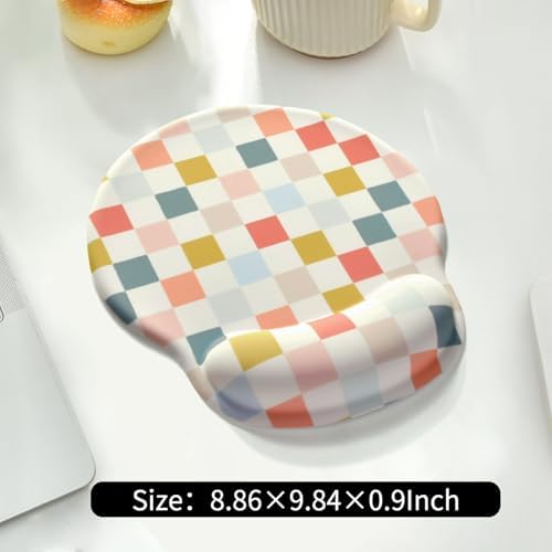 Retro Checkered Mouse Pad with Support Wrist Rest,Cute Funny Boho Ergonomic Mouse Pad with Non-Slip Base for Office Gaming Working Computers,Desk Accessories Pain Relief,Colorful