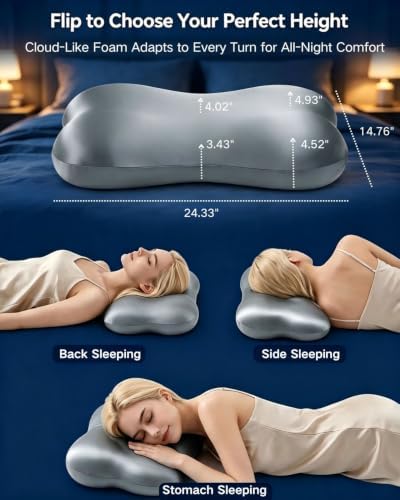 Cervical Neck Pillow for Sleeping, Memory Foam Pillows, Space Grey