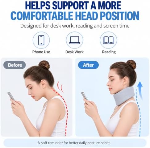 Neck Brace for Posture, Soft Cervical Collar for Sleeping, Working & Travel, Adjustable Breathable Nylon-Spandex Neck Support Brace for Women and Men