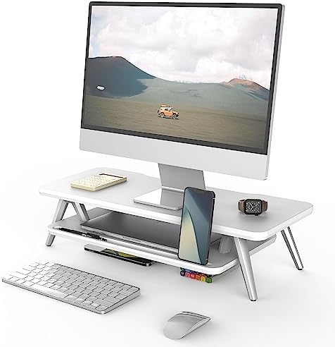 Fenge Monitor Stand Riser, Wooden Desk Shelf with 2-Tier Storage