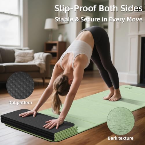 WEILA 1/2 Inch 70"x24" Foldable TPE Yoga Mat, Thick Non Slip Pilates Mat