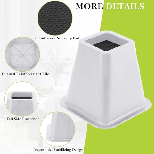 8 Pack Furniture Risers 6 Inch, Bed Risers Heavy Duty for Table Desk Couch Chair Sofa Cabinet Bed Frame Dorm, Square Table Leg Risers Lift Height 6", White