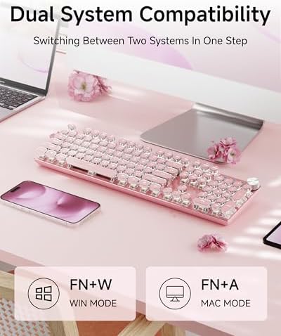 Wireless Typewriter Style Mechanical Keyboard with White Backlit, Knob