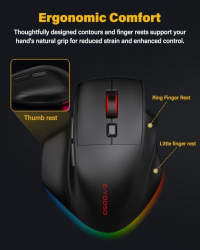 E-YOOSO X54 Ergonomic Mouse, Rechargeable Wireless & Bluetooth Mice, 12KDPI