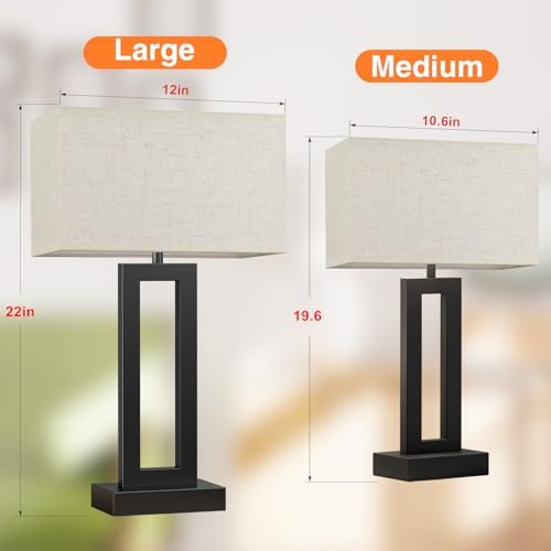 Seealle 22" Tall Living Room Lamps for Night Stands - Touch Bedside Lamp with USB C+A, 3 Way Dimmable Bedroom Lamps for End Tables Set of 2, Modern Night Stand Lamps for Bed Side(Cream&Black)