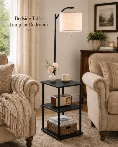 GERGO Floor Lamp with Table, Side Table for Living Room, 3 CCT 9W LED Bulb
